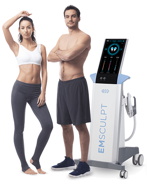 EMSCULPT® – Muskelaufbau und Körperformung Models neben Gerät
